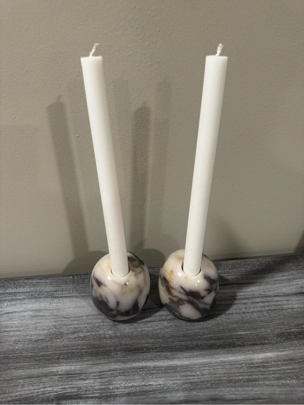Set of 2 calcutta marble candle holder
